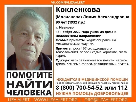 В Иванове разыскивают 90-летнюю женщину, которая нуждается в медицинской помощи