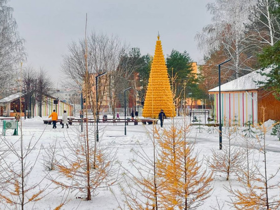 В Нижнекамском парке «Семья» поставили желтую елку