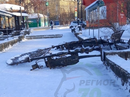 В Томске на Белом озере вандалы сломали арку с лебедями