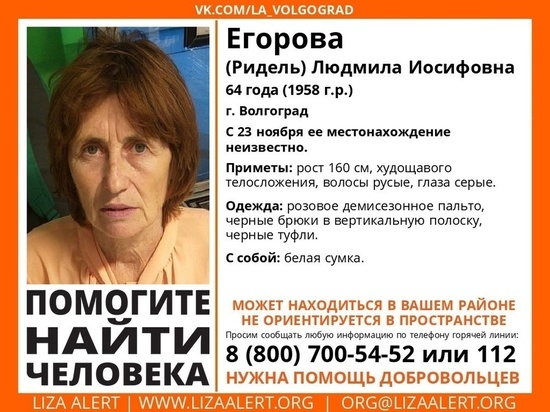 В Волгограде разыскивают пожилую женщину в розовом пальто