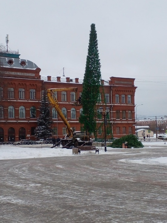В Рыбинске начали установку новогодней елки