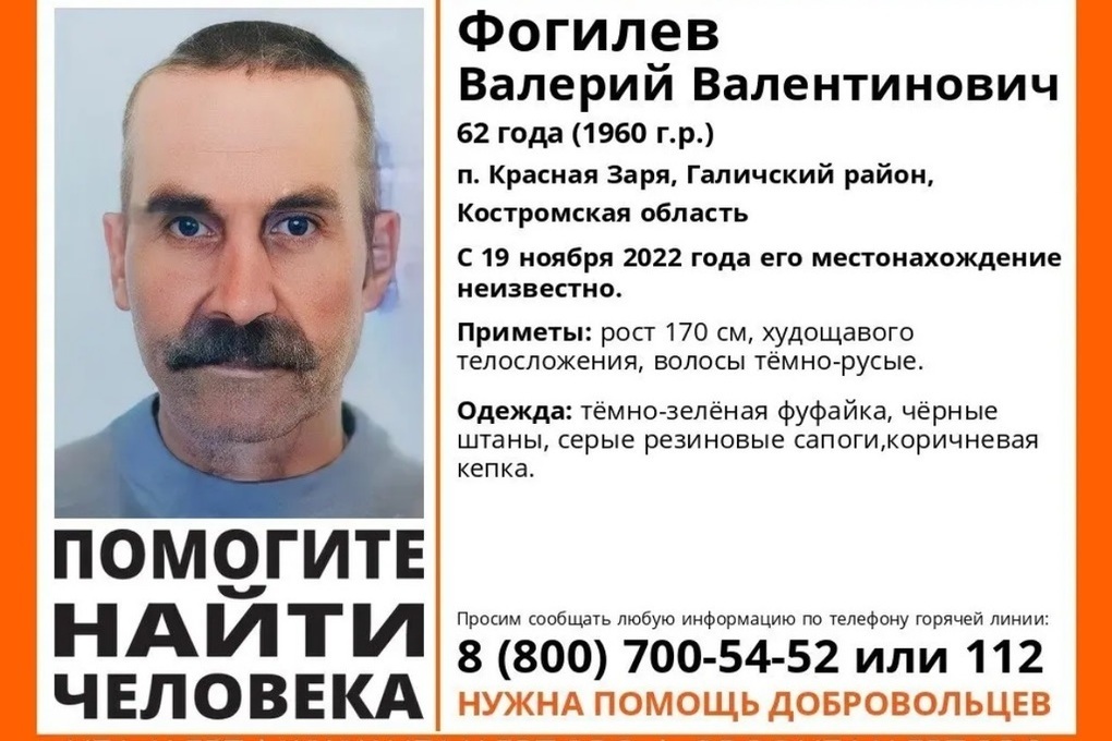 Костромские волонтеры разыскивают пропавшего недел назад галичанина