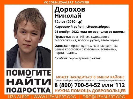 В Новосибирске пропал 12-летний школьник