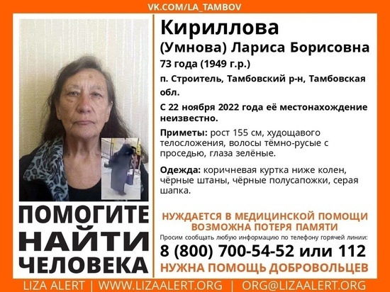 В Тамбовской области разыскивают пропавшую без вести пенсионерку