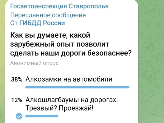 Ставропольцы голосуют за ноу-хау в опросе ГИБДД: лидируют алкозамки