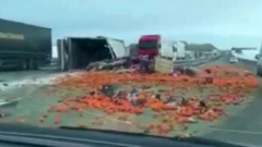 В Челябинской области трассу М5 засыпало мандаринами: видео