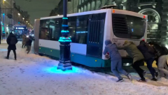 Жители Петербурга выталкивали автобусы из сугробов вручную: видео "зимней забавы"
