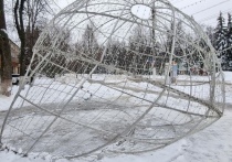 В Новомосковске на Комсомольской улице вандалы разрушили новогоднюю арку-шар