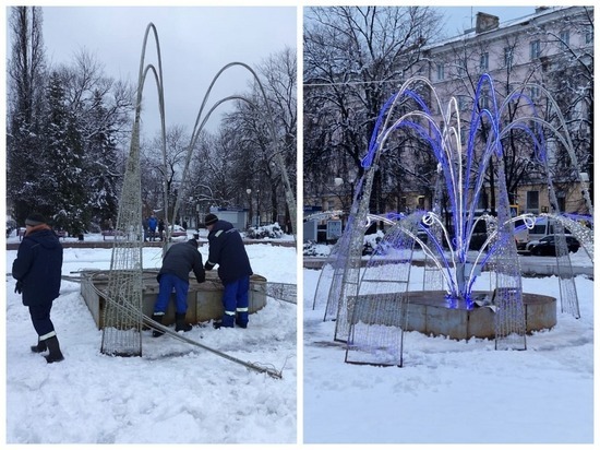 В Воронеже заработал зимний фонтан из 8 тысяч цветных «брызг»