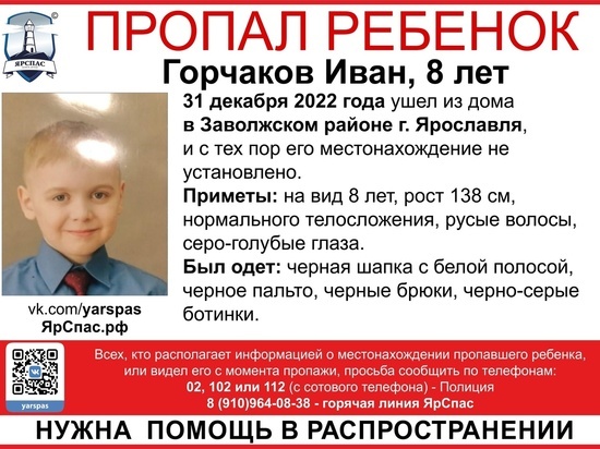 Ищут родители, ищет полиция: 31 декабря в Ярославле пропал восьмилетний мальчик