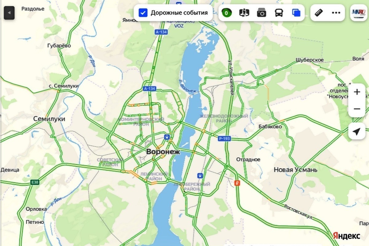 Карта города воронежа с пробками