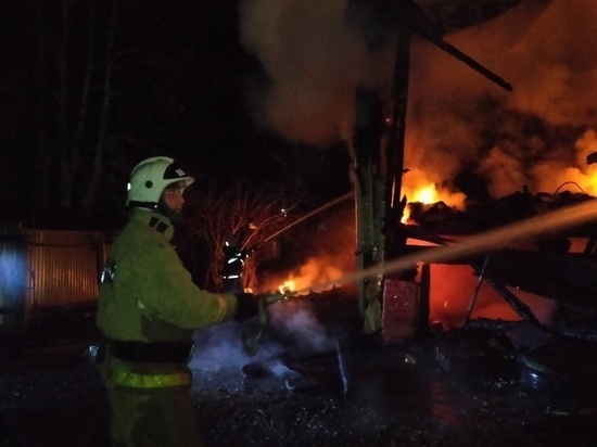 Семь человек в ночь на 4 января тушили пожар под Новосокольниками