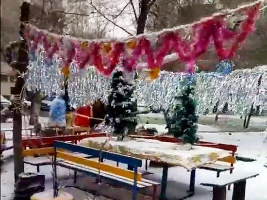 Жители Воронежа показали украшение двора с тортом, Снегурочкой и Дед Морозом