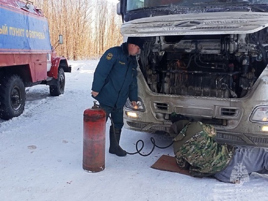 Сотрудники МЧС помогли водителю из Екатеринбурга, у которого в мороз сломался грузовик