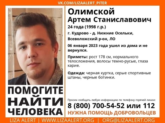 Во Всеволожском районе больше двух недель ищут 24-летнего мужчину