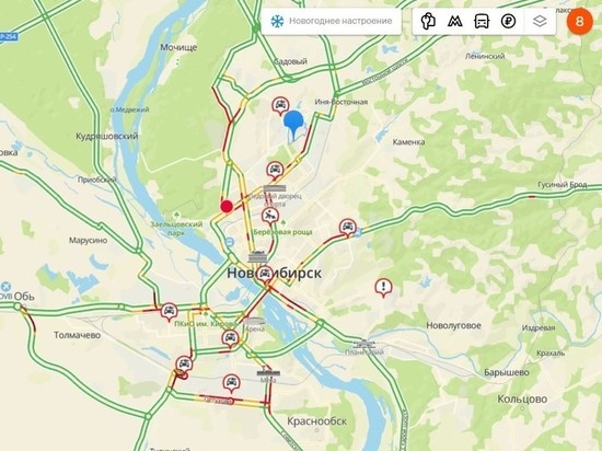 Новосибирск утром 27 января сковали пробки в 8 баллов