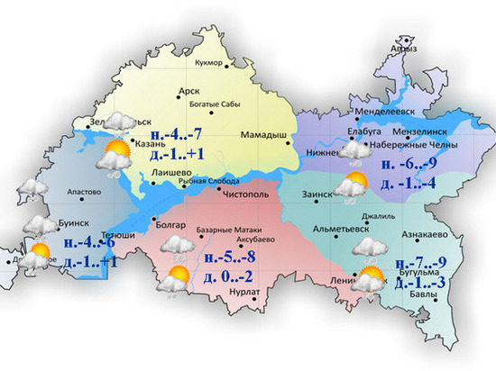 Потепление до плюсовых значений ожидается в Татарстане 31 января