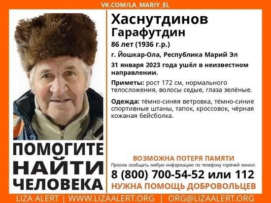 В Йошкар-Оле ищут 86-летнего Гарафутдина Хаснутдинова