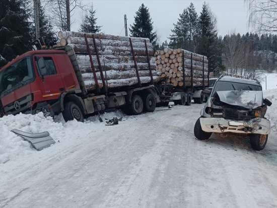 Водителя легкового автомобиля госпитализировали после столкновения с лесовозом в Карелии