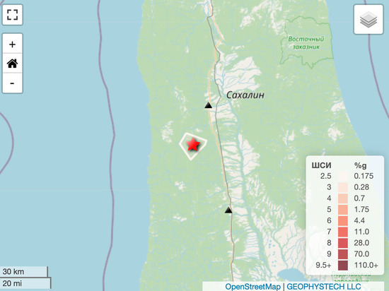 Землетрясение магнитудой 3,6 произошло в центральной части Сахалина