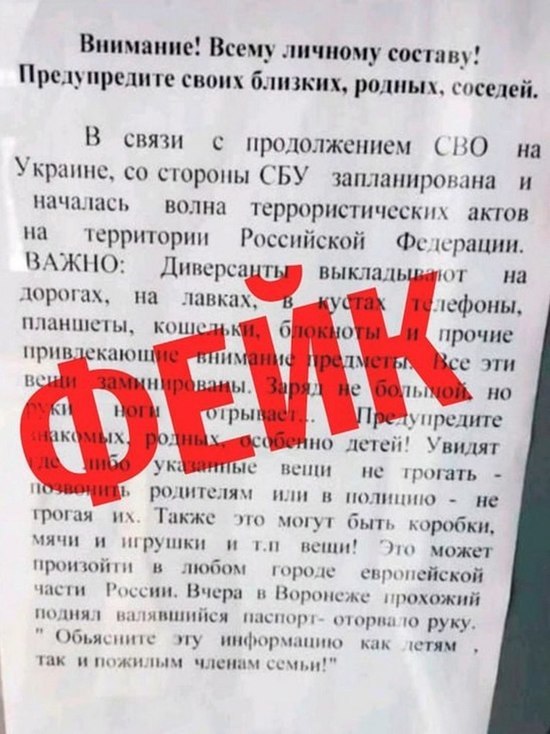 В Воронеже распространили фейк о разбросанных заминированных вещах
