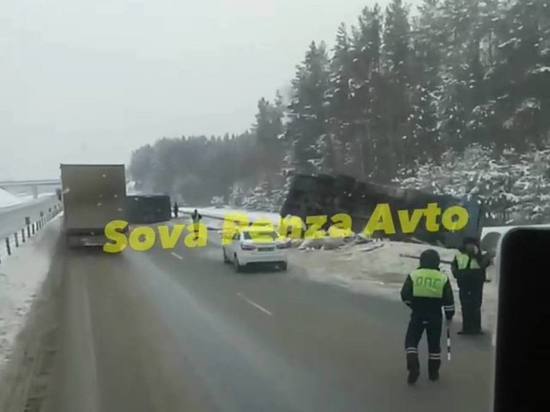 В Пензенской области на трассе М5 перевернулась гружёная фура