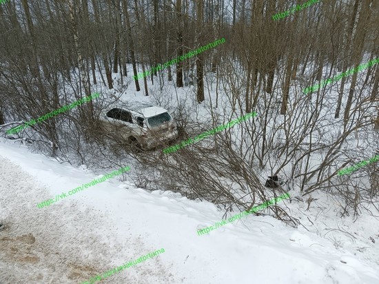 В Клепиковском районе Рязанской области Mercedes улетел в кювет