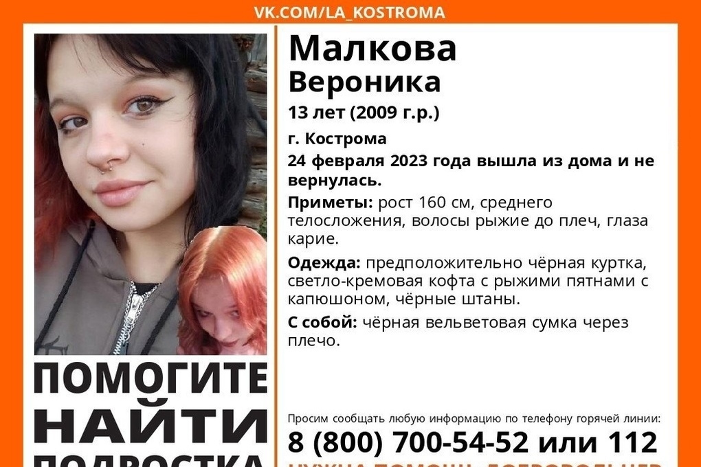 Костромские поисковики из отряда «Лиза Алерт» ищут 13-летнюю рыжеволосую девушку