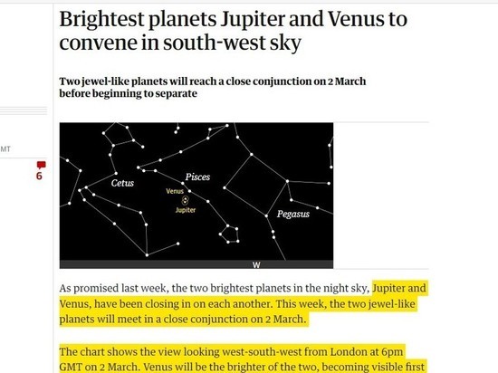 Самые яркие планеты Юпитер и Венера соберутся на небе вместе