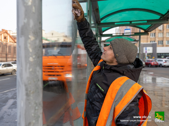 Дорожники Владивостока моют остановки и чистят дороги