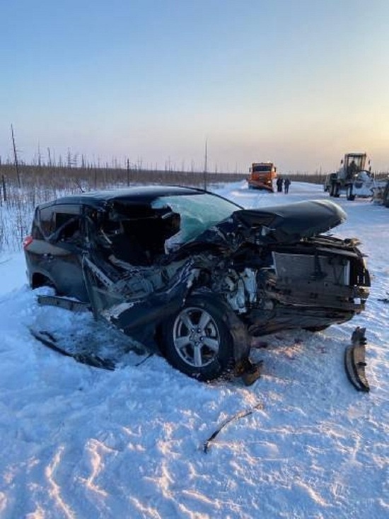 На трассе Ямала после столкновения с бульдозером водитель и пассажир иномарки попали в больницу