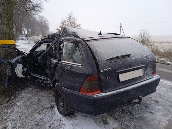 В Зеленоградском районе Mercedes попал в ДТП на заснеженной дороге