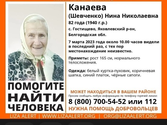 В Белгородской области ищут пропавшую 82-летнюю женщину