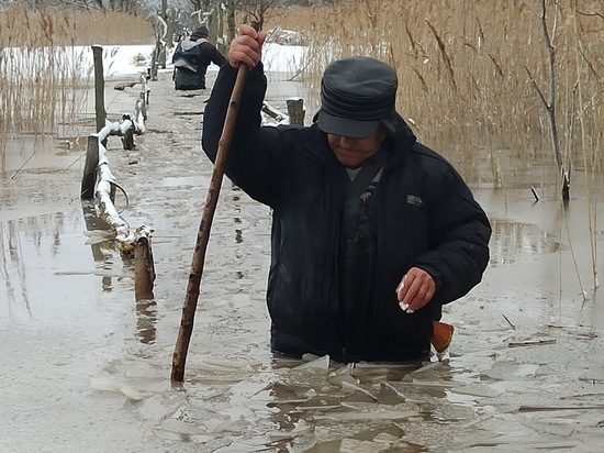 Куряне из деревни Жизлово ходят за продуктами и лекарствами по пояс в ледяной воде