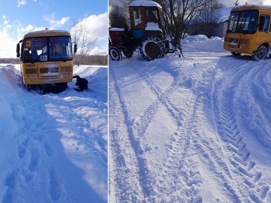 Еще один школьный автобус не смог совладать с сугробом на дороге в Тверской области