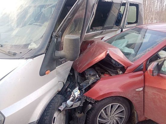 На М-10 в Тверской области микроавтобус столкнулся с иномаркой: пострадала женщина