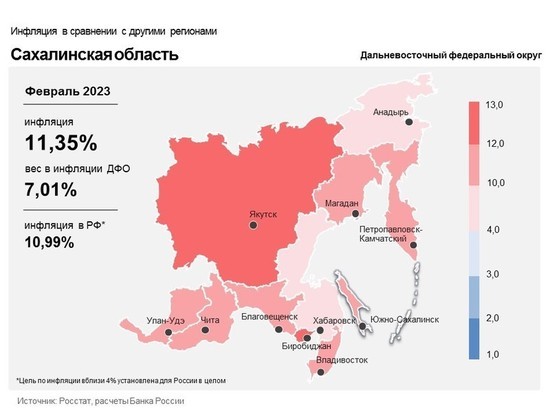 Инфляция на Сахалине снизилась до 11,4% в феврале 2023 года