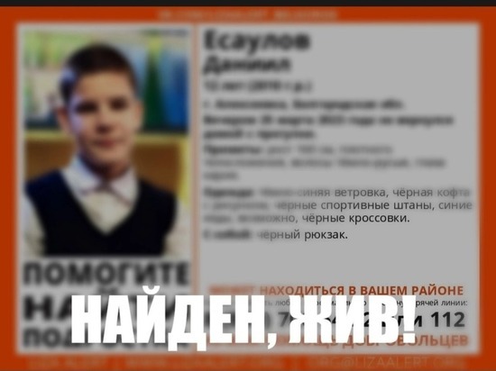 Пропавшего 12-летнего мальчика из Белгородской области нашли живым