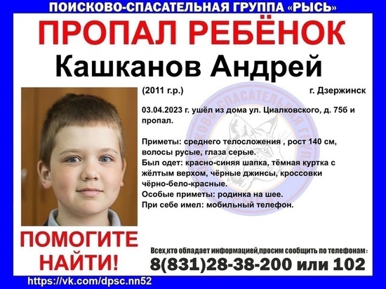 В Нижегородской области 3 апреля пропал ребенок