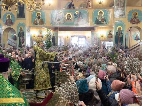 Митрополит Никодим освятил вербы в Вознесенском соборе Новосибирска