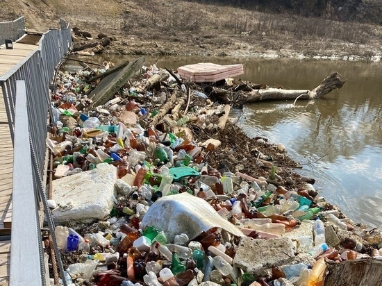 С приходом весны весь мусор оказался в реке под Домодедово