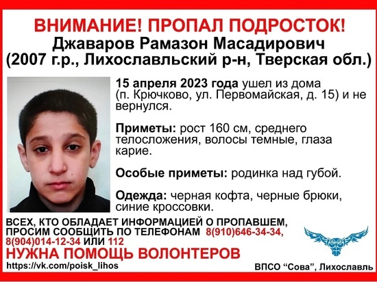 В Тверской области пропал 16-летний парень