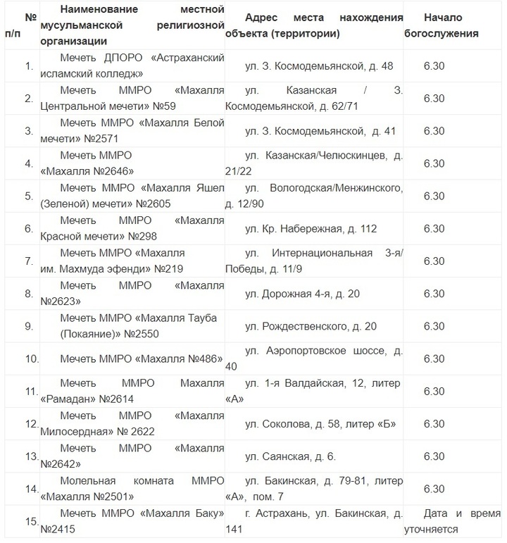 Расписание красной мечети астрахань