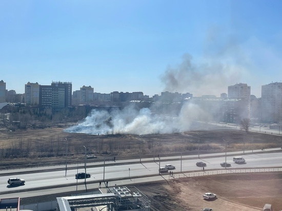 В Омске загорелась сухая трава на Левобережье