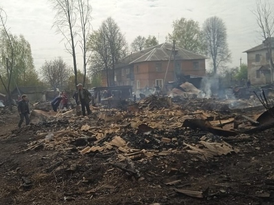 В Милославском районе Рязанской области пожар уничтожил 15 сараев