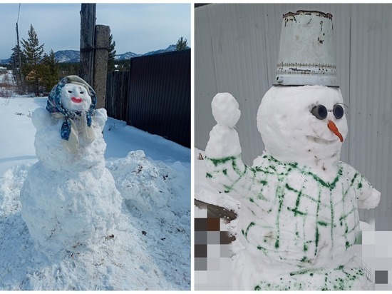 Жители Бурятии налепили снеговиков после внезапного снегопада