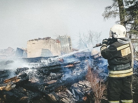 В селе в Омской области сгорели несколько домов и загорелась сухая трава