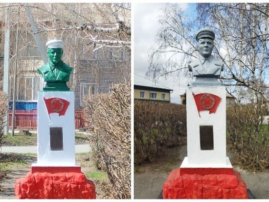 Под Новосибирском жителей возмутила покраска в зелёный цвет памятник активисту-комсомольцу Захарову
