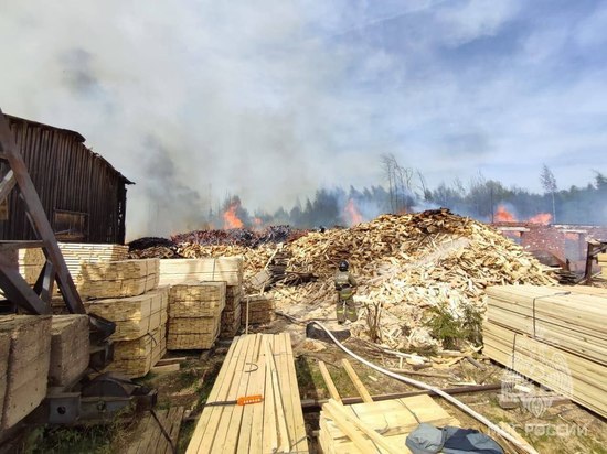 В Окуловском районе тушат пожар на пилораме