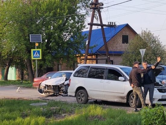 В Омске "Мазда" снесла дерево после аварии